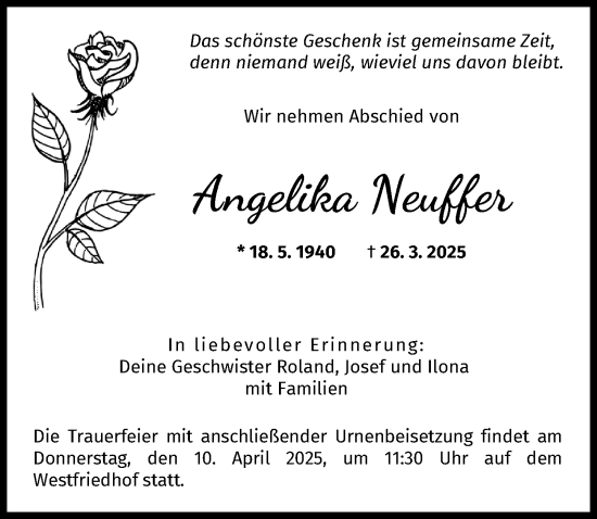 Traueranzeige von Angelika Neuffer von Augsburger Allgemeine