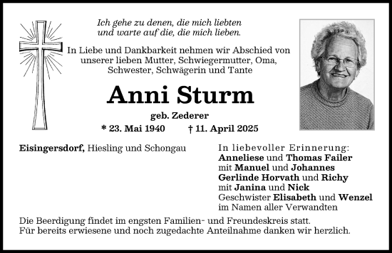 Traueranzeige von Anni Sturm von Aichacher Nachrichten