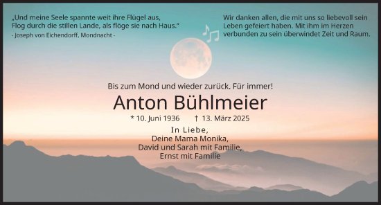 Traueranzeige von Anton Bühlmeier von Rieser Nachrichten