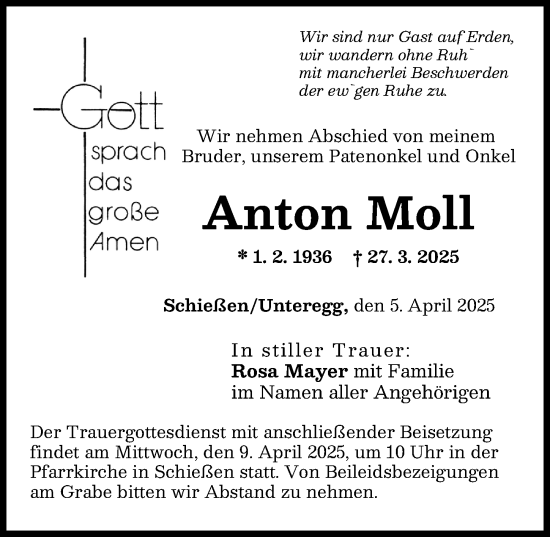 Traueranzeige von Anton Moll von Neu-Ulmer Zeitung
