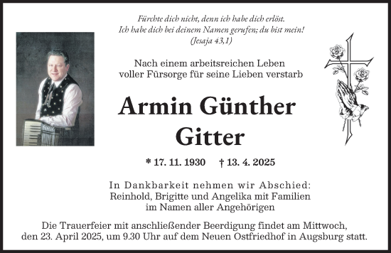 Traueranzeige von Armin Günther von Augsburger Allgemeine