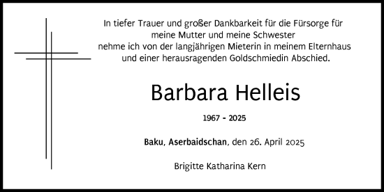 Traueranzeige von Barbara Helleis von Landsberger Tagblatt