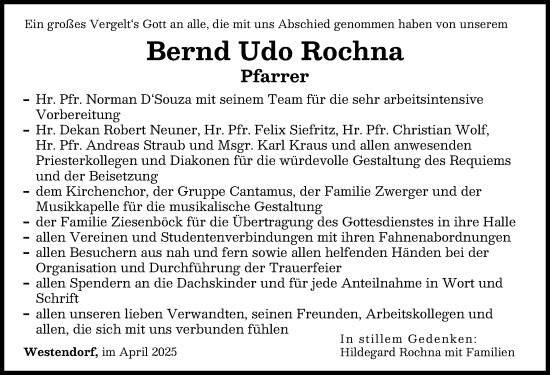 Traueranzeige von Bernd Udo Rochna von Augsburger Allgemeine, Donauwörther Zeitung