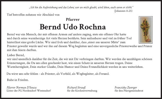 Traueranzeige von Bernd Udo Rochna von Wertinger Zeitung, Donauwörther Zeitung, Augsburg-Land