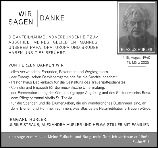 Traueranzeige von Blasius Hurler von Wertinger Zeitung