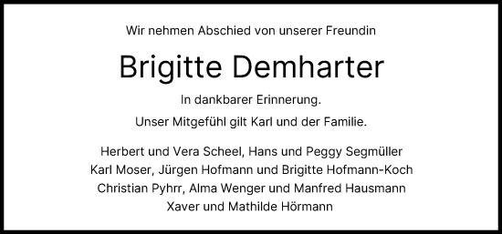 Traueranzeige von Brigitte Demharter von Augsburger Allgemeine