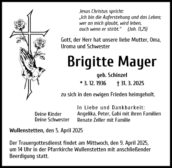 Traueranzeige von Brigitte Mayer von Neu-Ulmer Zeitung