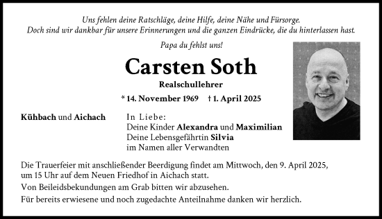 Traueranzeige von Carsten Soth von Aichacher Nachrichten
