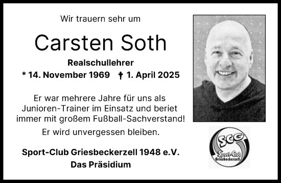 Traueranzeige von Carsten Soth von Aichacher Nachrichten