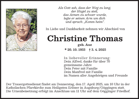 Traueranzeige von Christine Thomas von Augsburger Allgemeine
