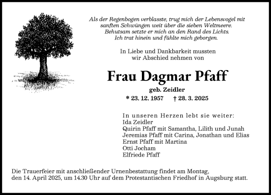 Traueranzeige von Dagmar Pfaff von Augsburger Allgemeine