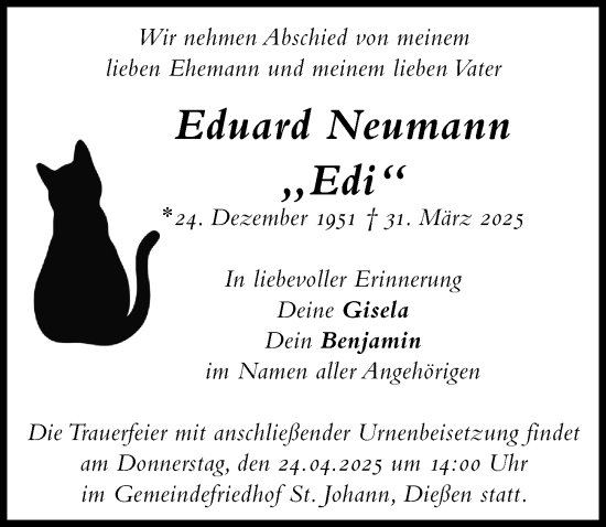 Traueranzeige von Eduard Neumann von Ammersee Kurier