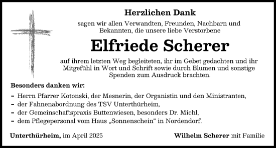 Traueranzeige von Elfriede Scherer von Donauwörther Zeitung