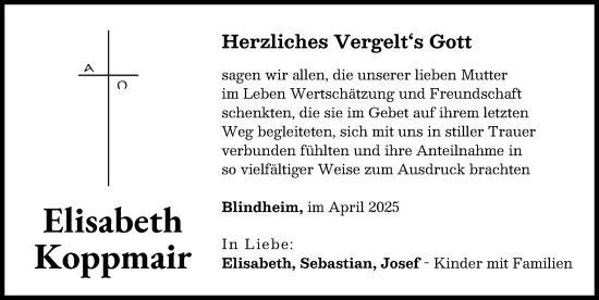 Traueranzeige von Elisabeth Koppmair von Donau Zeitung