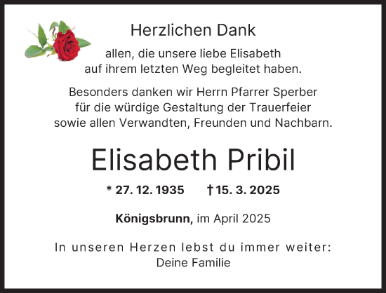 Traueranzeige von Elisabeth Pribil von Schwabmünchner Allgemeine