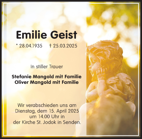 Traueranzeige von Emilie Geist von Augsburger Allgemeine, Neu-Ulmer Zeitung