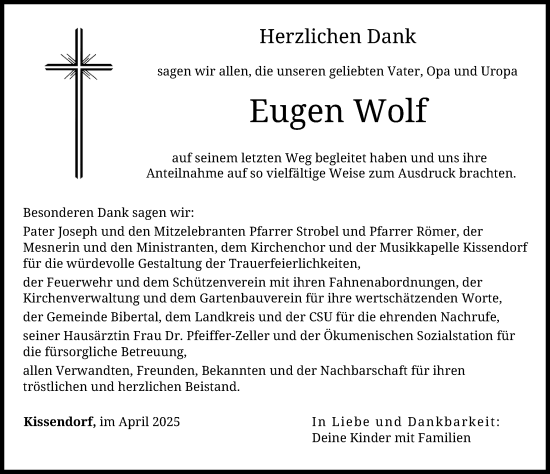 Traueranzeige von Eugen Wolf von Neu-Ulmer Zeitung, Günzburger Zeitung