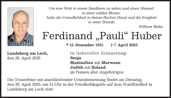 Traueranzeige von Ferdinand Huber von Landsberger Tagblatt