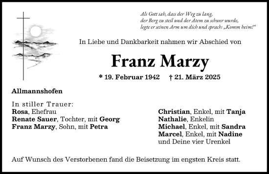 Traueranzeige von Franz Marzy von Augsburg-Land