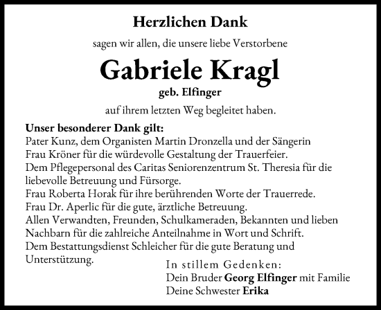 Traueranzeige von Gabriele Kragl von Friedberger Allgemeine