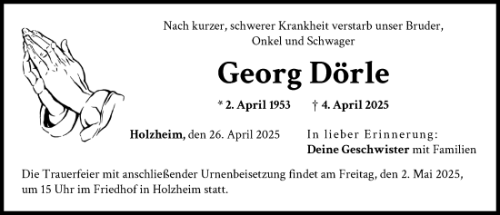 Traueranzeige von Georg Dörle von Donau Zeitung