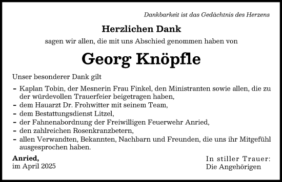 Traueranzeige von Georg Knöpfle von Augsburg-Land