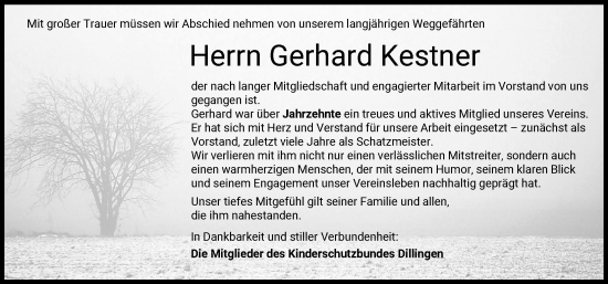 Traueranzeige von Gerhard Kestner von Donau Zeitung