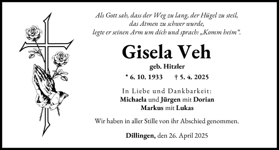 Traueranzeige von Gisela Veh von Donau Zeitung