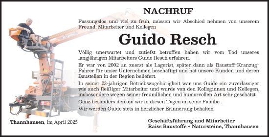 Traueranzeige von Guido Resch von Mindelheimer Zeitung