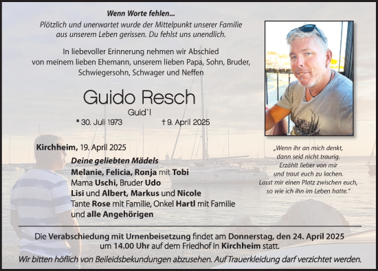 Traueranzeige von Guido Resch von Mindelheimer Zeitung