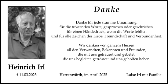 Traueranzeige von Heinrich Irl von Neuburger Rundschau