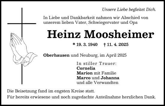 Traueranzeige von Heinz Moosheimer von Neuburger Rundschau