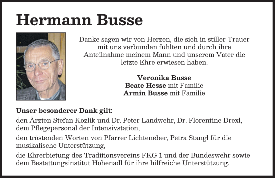 Traueranzeige von Hermann Busse von Landsberger Tagblatt