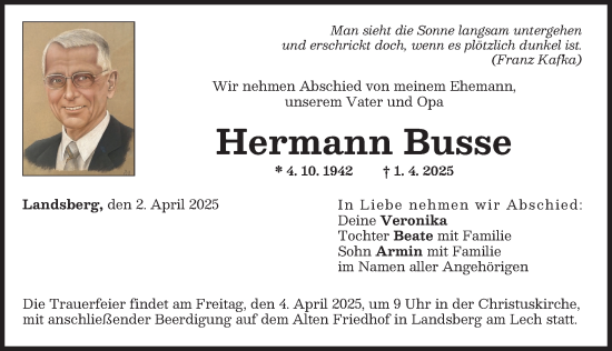 Traueranzeige von Hermann Busse von Landsberger Tagblatt