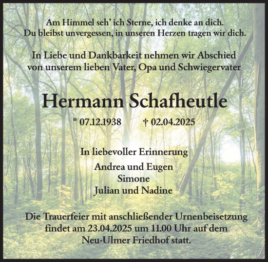 Traueranzeige von Hermann Schafheutle von Augsburger Allgemeine, Neu-Ulmer Zeitung