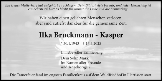 Traueranzeige von Ilka Bruckmann von Illertisser Zeitung