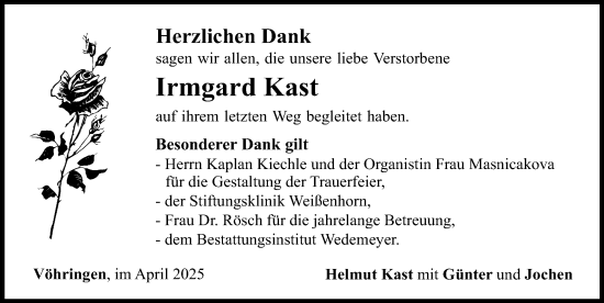 Traueranzeige von Irmgard Kast von Illertisser Zeitung