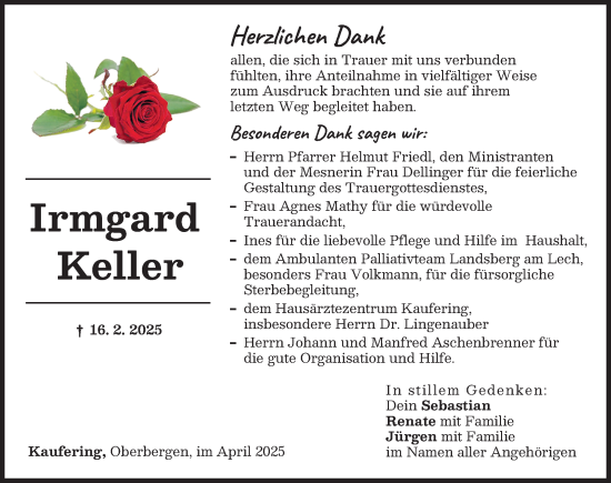 Traueranzeige von Irmgard Keller von Landsberger Tagblatt