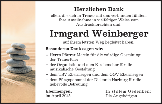 Traueranzeige von Irmgard Weinberger von Donauwörther Zeitung