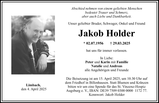 Traueranzeige von Jakob Holder von Günzburger Zeitung