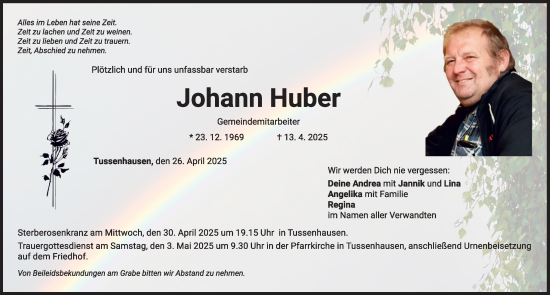 Traueranzeige von Johann Huber von Mindelheimer Zeitung