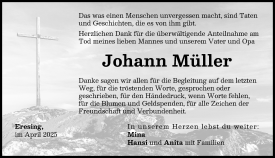 Traueranzeige von Johann Müller von Landsberger Tagblatt