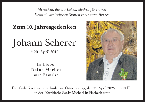 Traueranzeige von Johann Scherer von Augsburg-Land