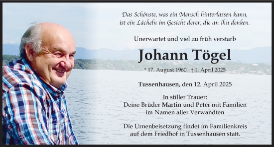Traueranzeige von Johann Tögel von Mindelheimer Zeitung