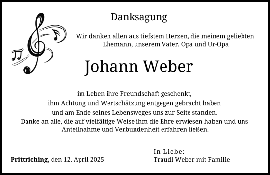 Traueranzeige von Johann Weber von Landsberger Tagblatt