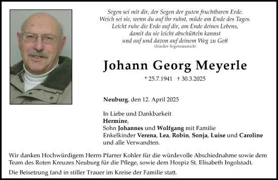 Traueranzeige von Johann Georg Meyerle von Neuburger Rundschau