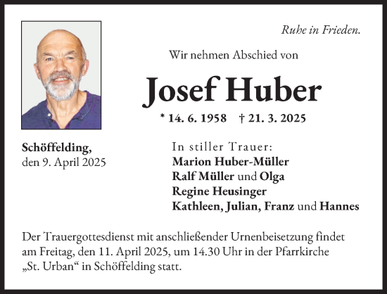 Traueranzeige von Josef Huber von Landsberger Tagblatt