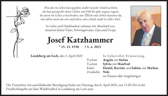 Traueranzeige von Josef Katzhammer von Landsberger Tagblatt