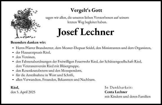 Traueranzeige von Josef Lechner von Friedberger Allgemeine