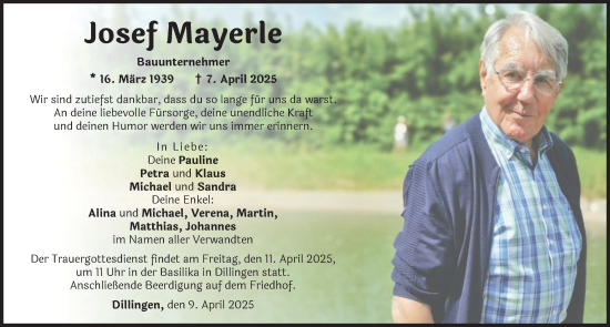 Traueranzeige von Josef Mayerle von Donau Zeitung